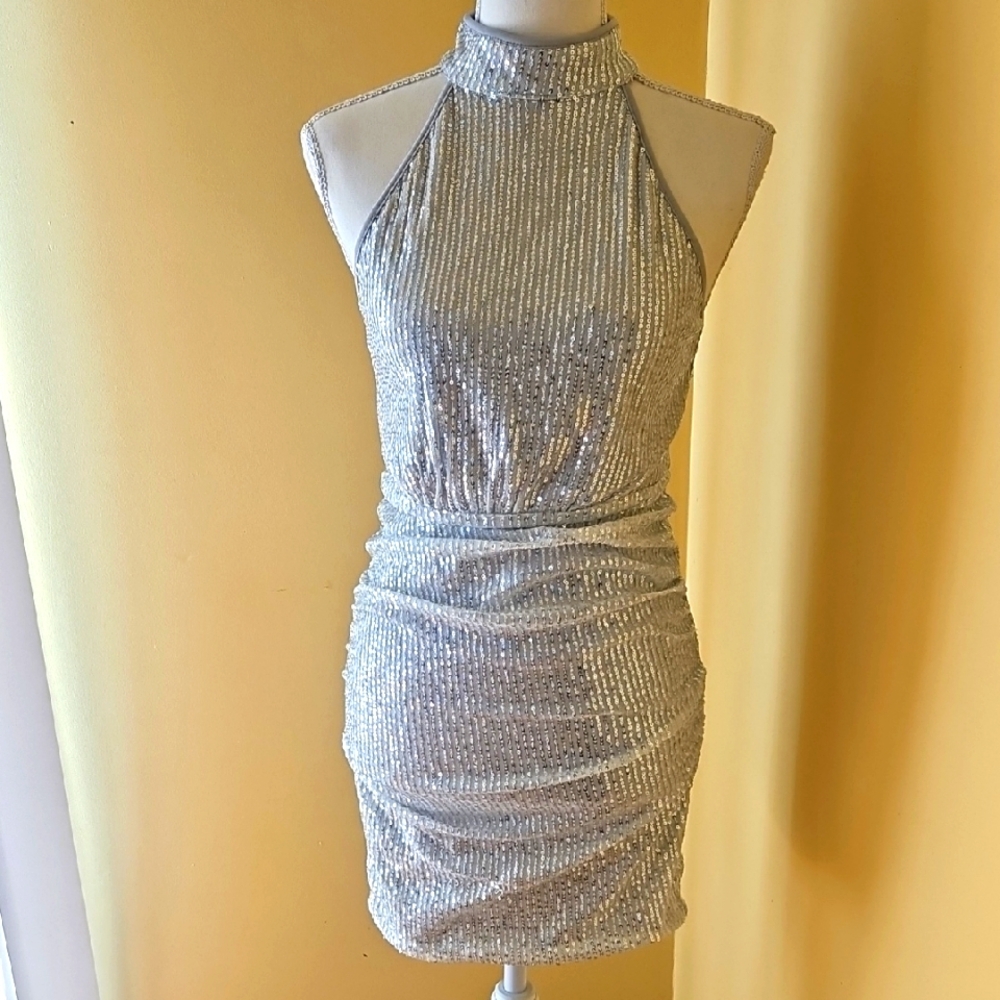 Silver Halter Neck Dress